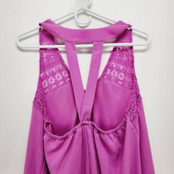 GB Mini Dress Womens Lace Yoke Sleeveless Medium Pink Polyester - Picture 4 of 12